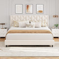 GAOMON Beige King Bed Frame with Upholstered Headboard, Heavy-Duty Platform Bed Frame with Strong Wood Slats, No Box Spring Needed/Noise Free/Easy Assembly