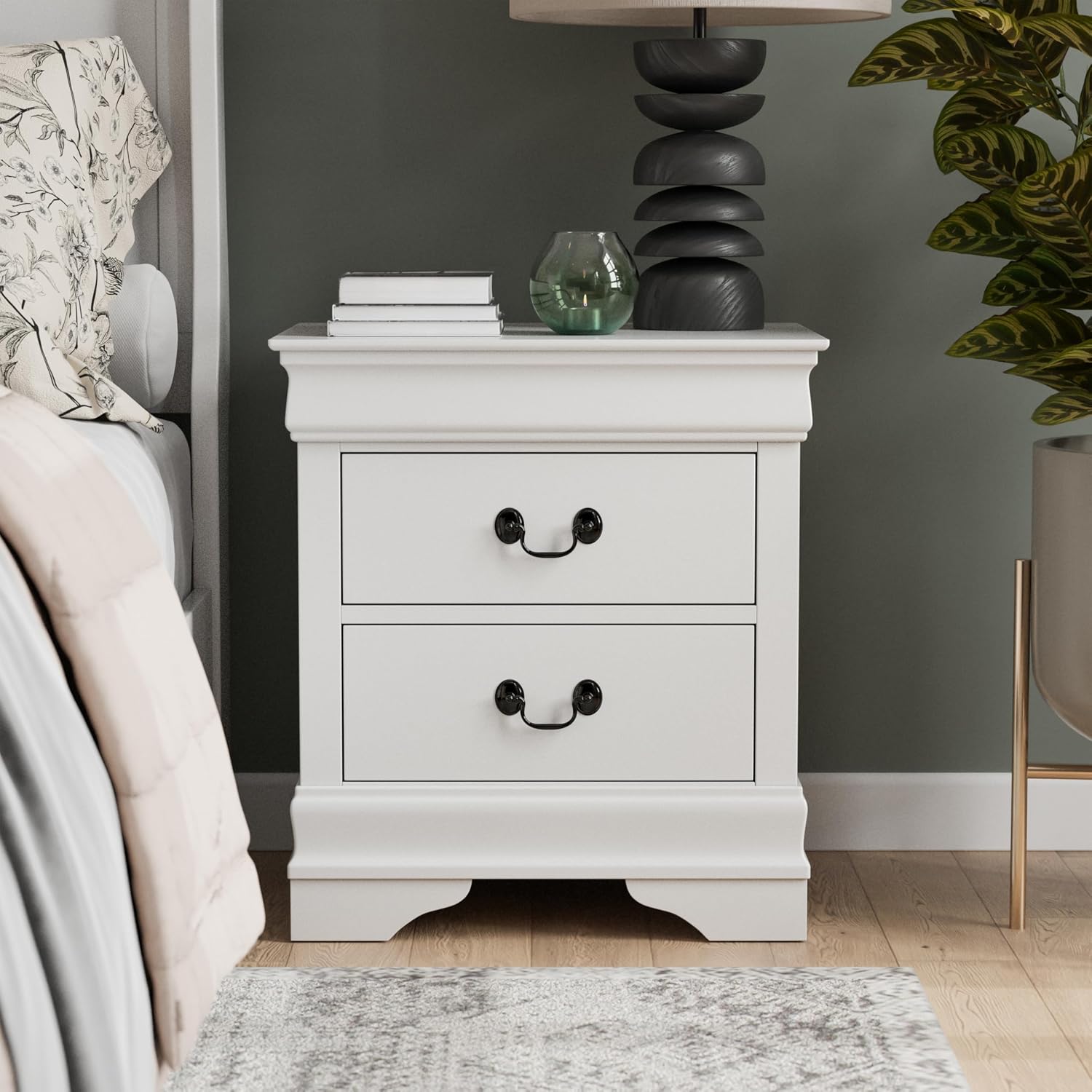 Furniture of America Arabella Traditional Solid Wood 3 Piece Bedroom Set, Full Bed Frame and Nightstands Set of 2, Chic Sleigh Design Bedframe with Headboard and Footboard, Box Spring Needed, White