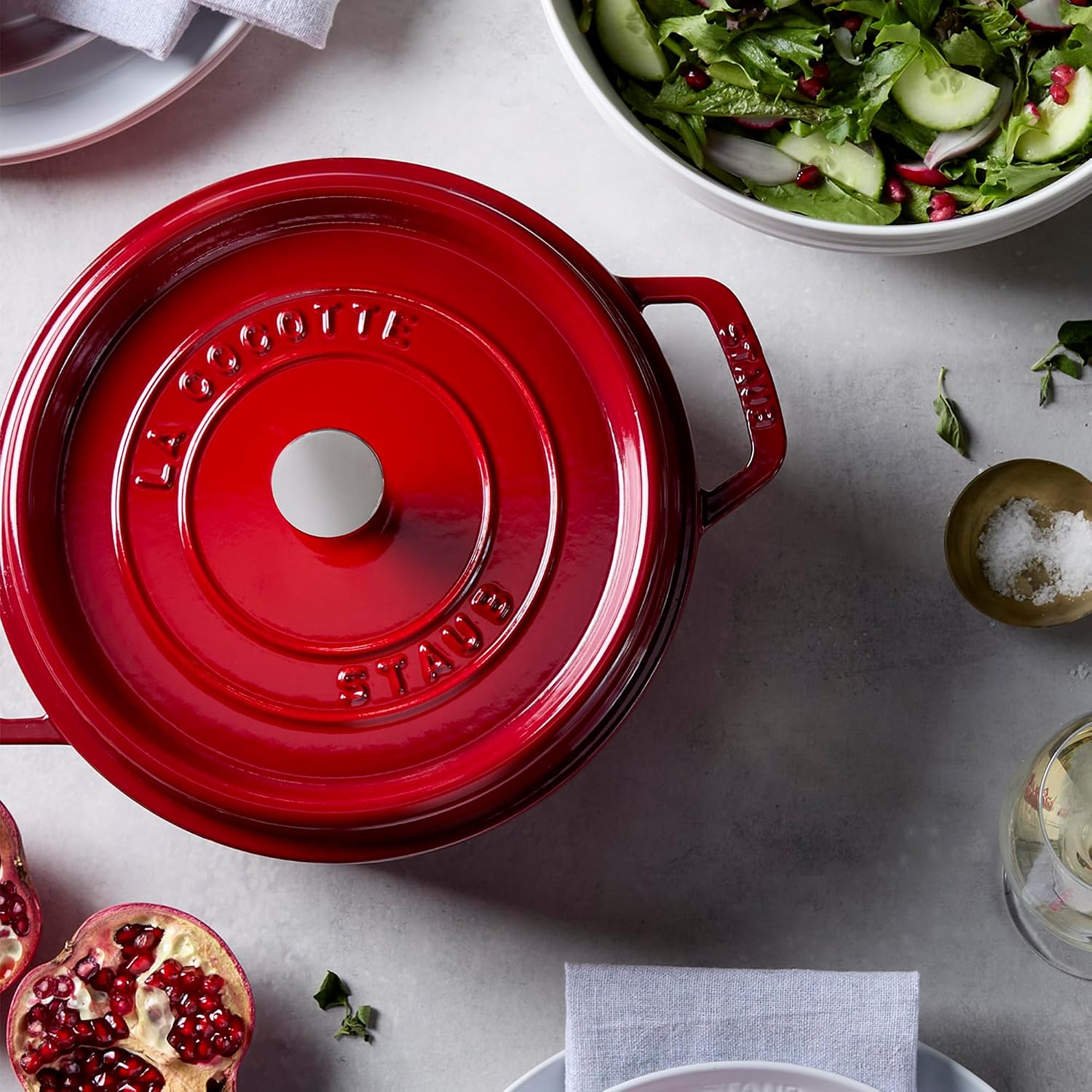 Staub Cast Iron Round Cocotte, Dutch Oven, 4-quart, serves 3-4, Made in France, Cherry