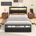LOEWAY Full Size Bed Frame with Storage Headboard, Metal Platform Bed with LED Lights, Charging Station, Storage Drawers, Noise Free, No Box Spring Needed, Black