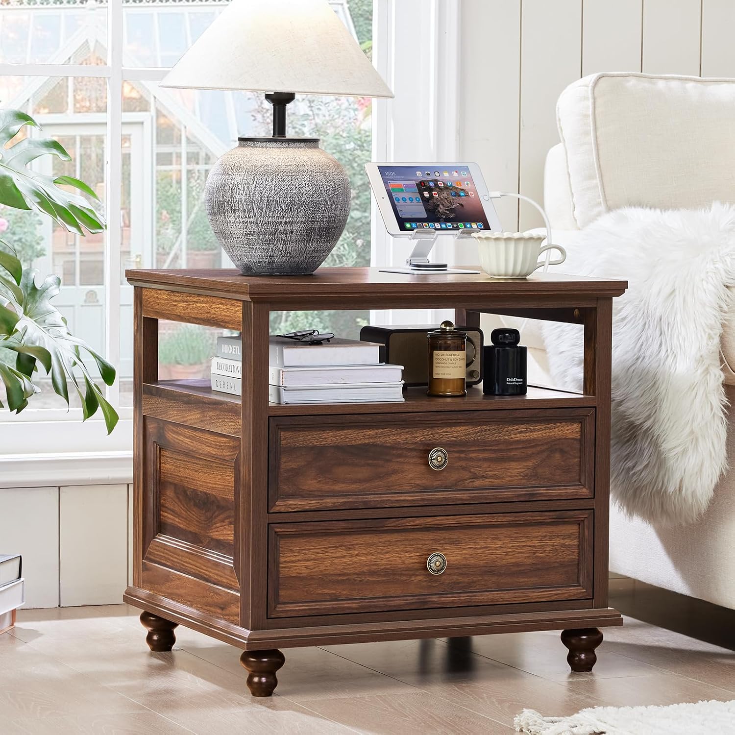 Joaxswe Farmhouse Dresser and Nightstand Sets, Wood 54' Wide Dresser & 24' Night Stand with Charging Station, 2 Piece Bedroom Furniture Set, Chest of Drawers for Bedroom, Home, Living Room, Hallway