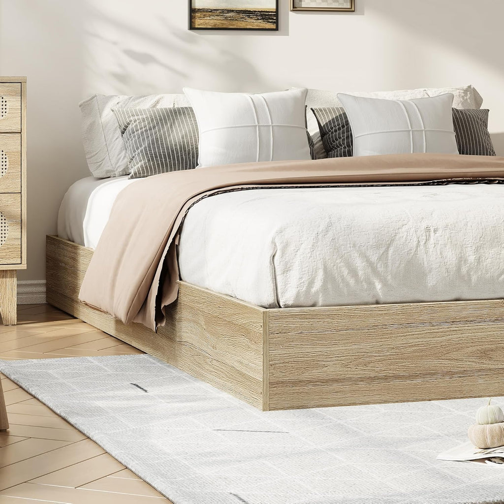 GarveeHome Queen Size Wood Platform Bed Frame,Wooden Bed Frame Without Headboard, Wood Slat Support,No Box Spring Needed, Easy Assembly