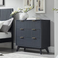 T4TREAM Fluted 3 Drawers Nightstand, Oversized Extra Large Modern Side Table with Faux Marble Top, End Table Bedside for Bedroom, Living Room, Curved Profile Design, Dark Grey