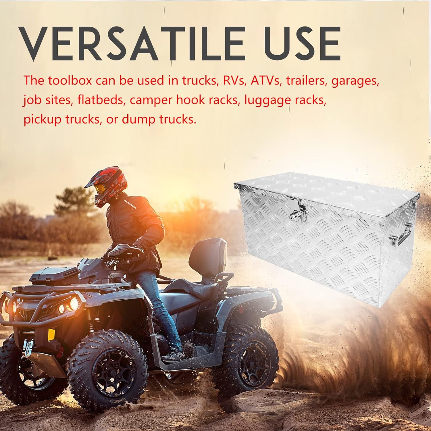 24 Inch Tool Box Flatbox Truck Bed Toolbox,RV Storage Organizer,Truck Tools Chest Box With Side Handle & Lock KeysCompatible with Trailer Pickup,Silver Aluminum 5 Bar Tread(24.2'x10.4'x11.8')