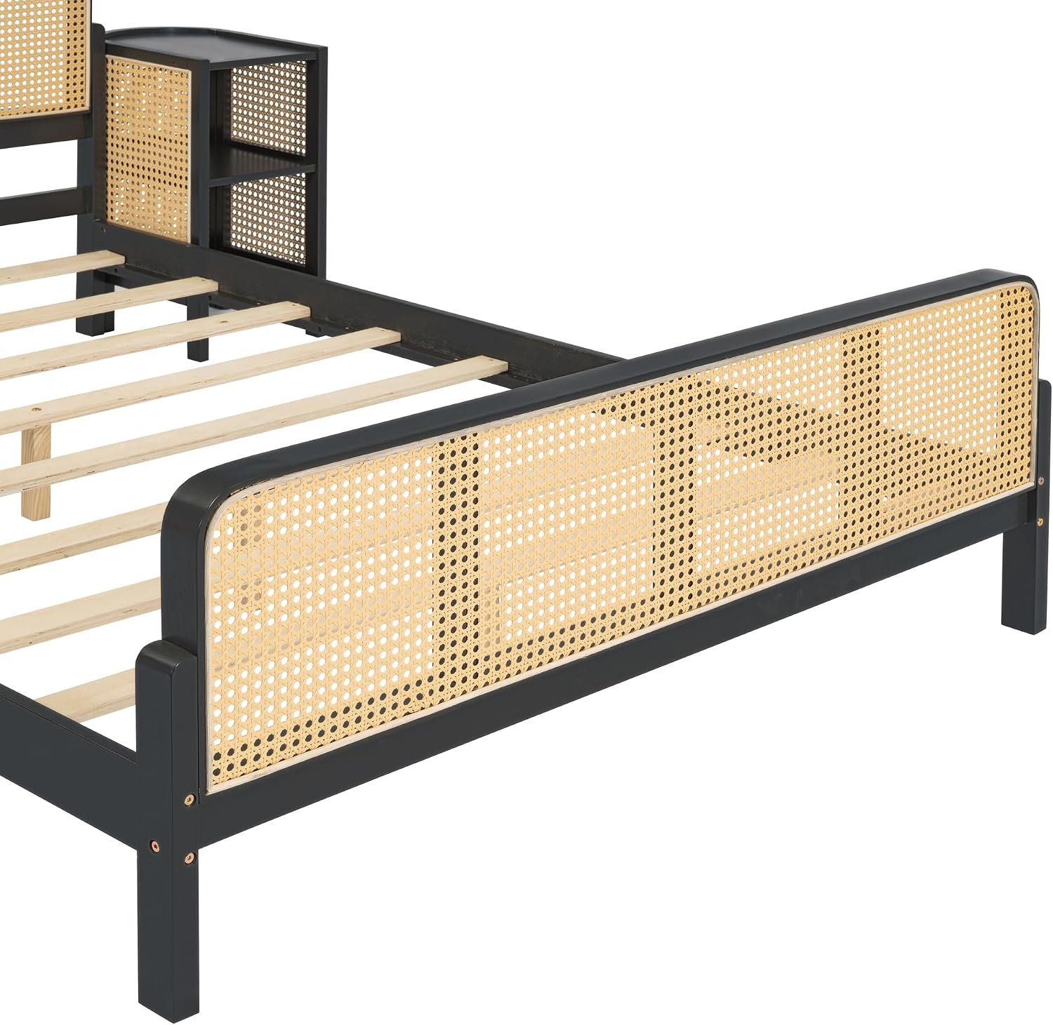 3-Pieces Bedroom Furniture Sets,Full Size Rattan Platform Bed with 2 Nightstands, Perfect for Teens Adults (Espresso/Rattan, Full)