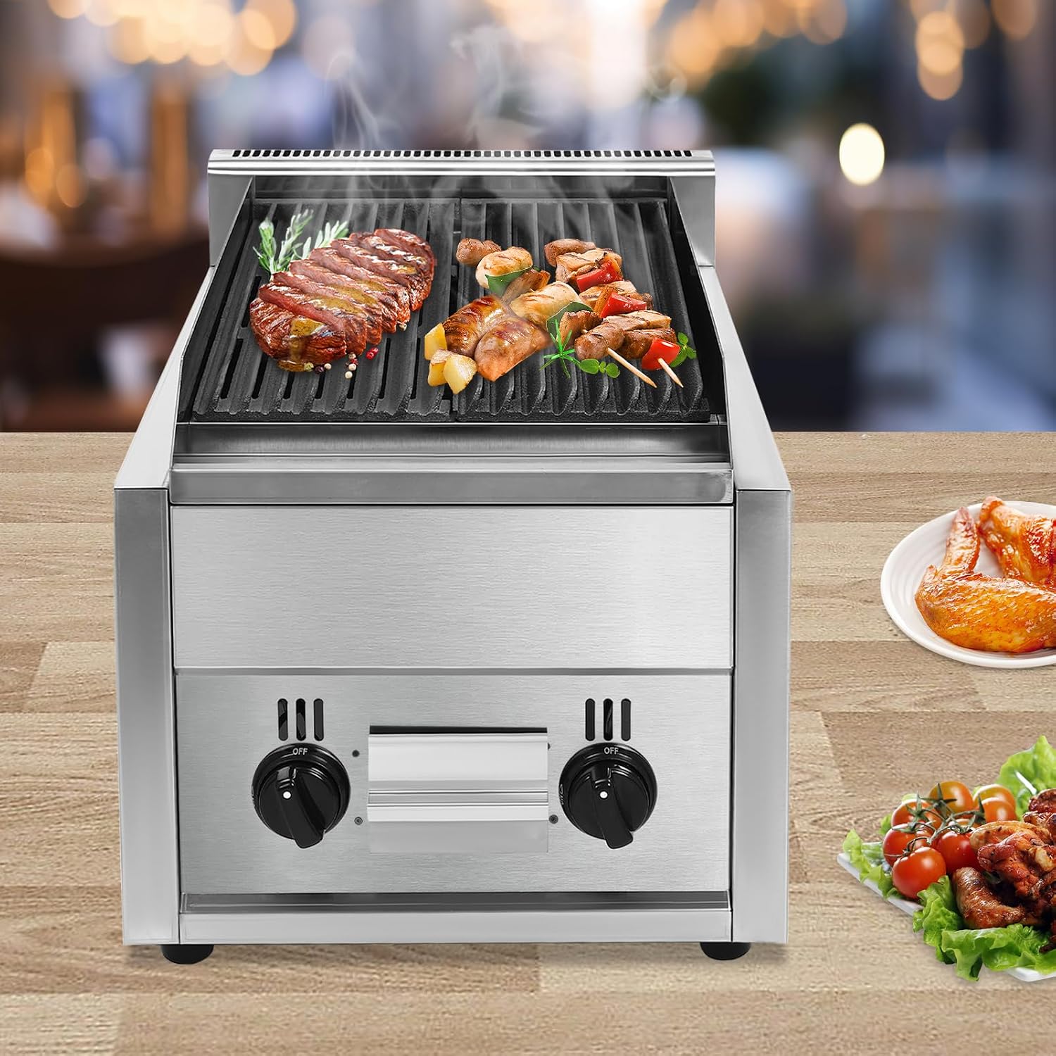 Gas BBQ Grill Outdoor Cooking Stainless Steel Propane Grills Cabinet Style Garden Barbecue Grill Kitchen Grill Durable Flat Top Grill BBQ, Liquefied Petroleum Gas Grill, 21.65 * 14.76 * 14.96 in