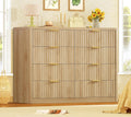 TEENOFN Fluted Dresser for Bedroom with 8 Drawers, 47.2' Wide Modern Chest of Drawers with Metal Handle, Dresser TV Stand, Wood Closet Clothes Storage Organizer for Living Room, Hallway, Natural