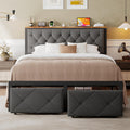 Einhomn Queen Bed Frame with 2 Storage Drawers, Metal Platform Bed with Charging Station, Upholstered Button Tufted Storage Headboard, No Box Spring Needed, Easy Assembly, Noise-Free, Grey