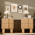 Fluted Night Stand Set 2 with Charging Station, 22' Tall END Table with 2 Large Storage Drawers and 2 Widened Reinforced Legs, Modern Bedside Table for Bedroom, Living Room, Light Oak, 2