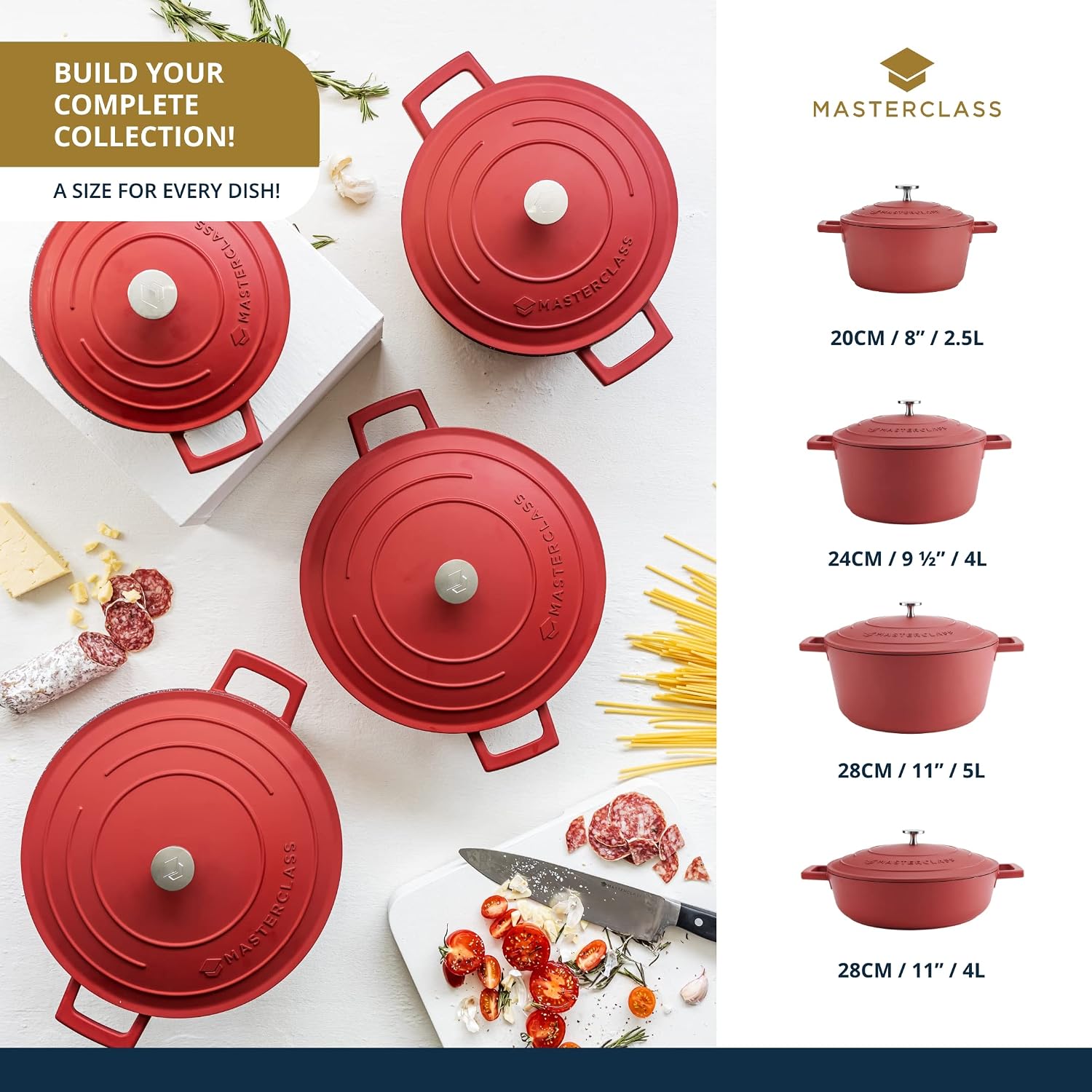 MasterClass Cast Aluminium Red Casserole Dish, 28cm, 5 Litre, Gift Boxed
