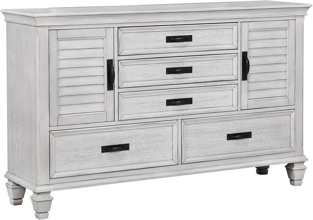 Coaster Home Furnishings Franco Farmhouse 5-Piece Bedroom Set Queen Size Storage Panel Bed Frame 57-inch Headboard Distressed White 205330Q-S5