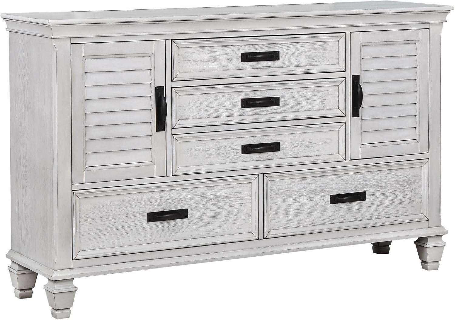 Coaster Home Furnishings Franco Farmhouse 5-Piece Bedroom Set Queen Size Storage Panel Bed Frame 57-inch Headboard Distressed White 205330Q-S5