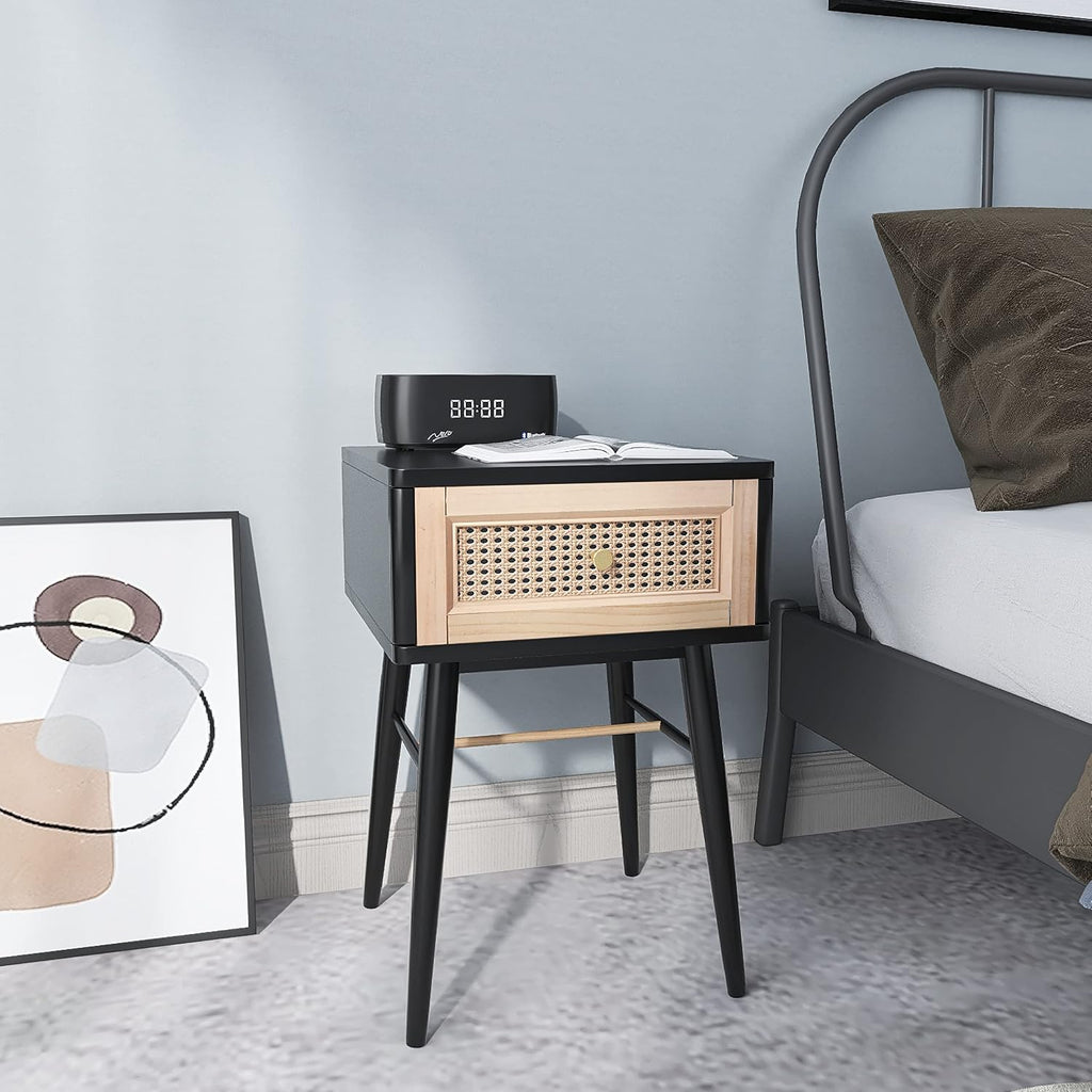 COZAYH Set of 2 Fully-Assembled Modern Farmhouse Clean-Lined Nightstand, End Table with 1 Drawer, Black