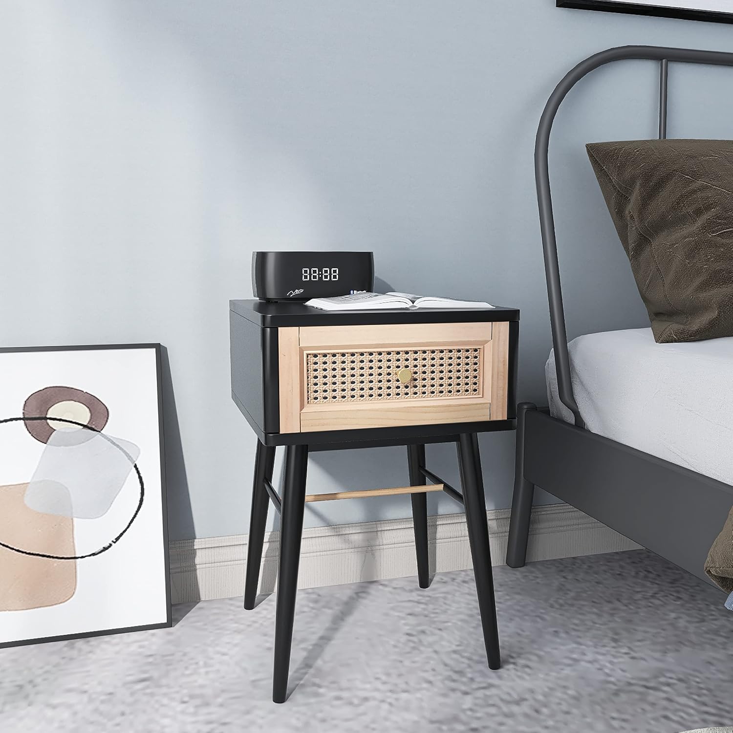 COZAYH Set of 2 Fully-Assembled Modern Farmhouse Clean-Lined Nightstand, End Table with 1 Drawer, Black