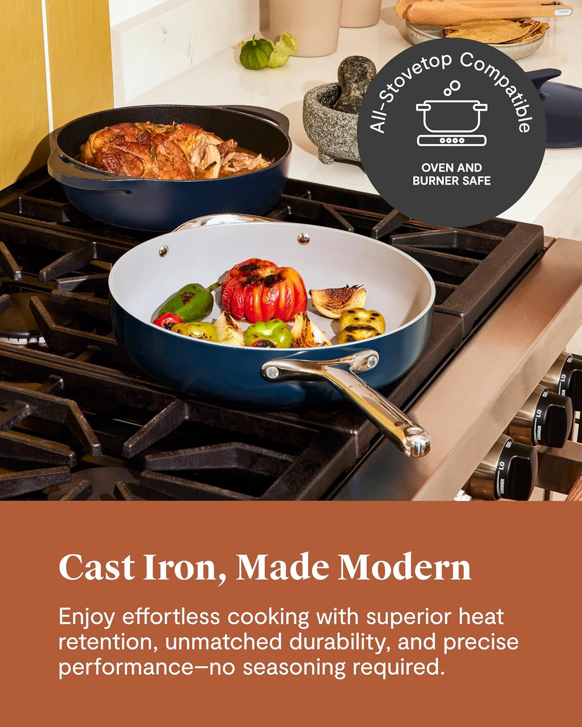Caraway 10.5' Cast Iron Skillet and 3.5qt Braiser Pan Duo - 3 Layer Enamel Coating - No Seasoning Required - Compatible With All Stovetops - Oven Safe - Free From Forever Chemicals - Cream