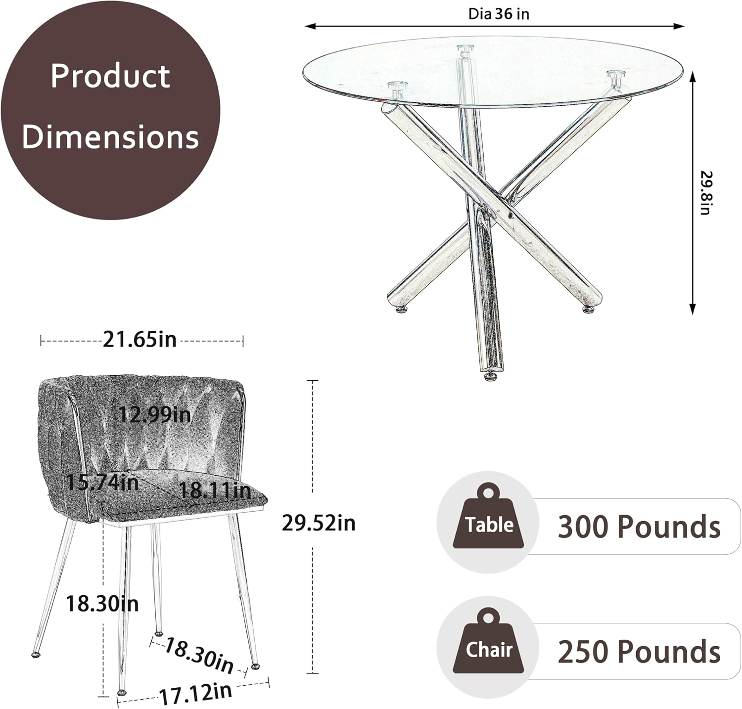 3 Pieces Gold Luxury Round Dining Table Set, Modern Minimalist Circle Dinner Room Set, 36'' Clear Circular Glass Top Kitchen Table with Pink Woven Chairs Set of 2, for Bedroom Small Apartment