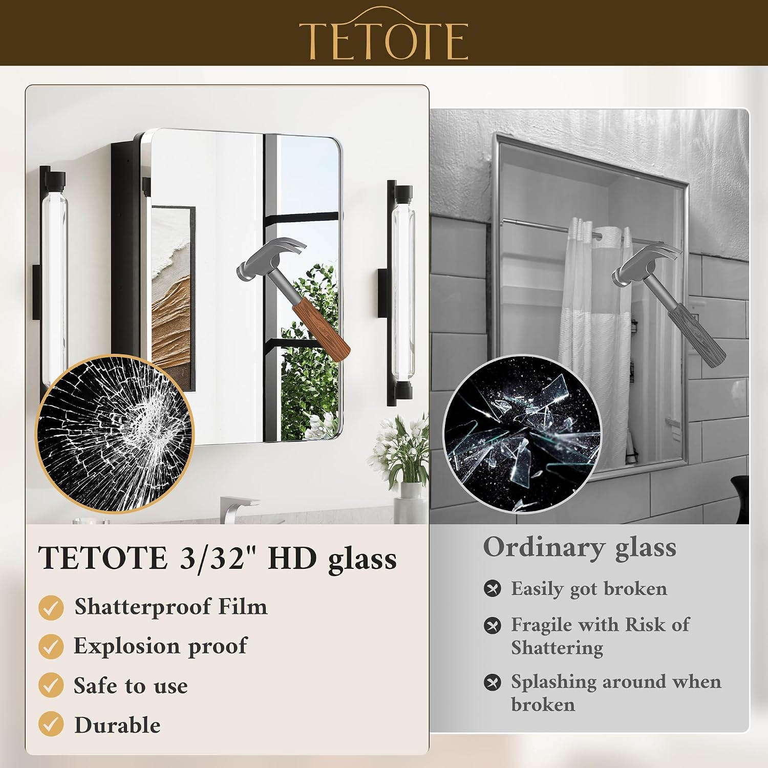 TETOTE 24 X 32 Medicine Cabinet Mirror Polished Chrome Stainless Steel Framed Bathroom Mirror Cabinet with Adjustable Shelves Recessed Mounted/Surface Mounted Medicine Cabinet with Mirror