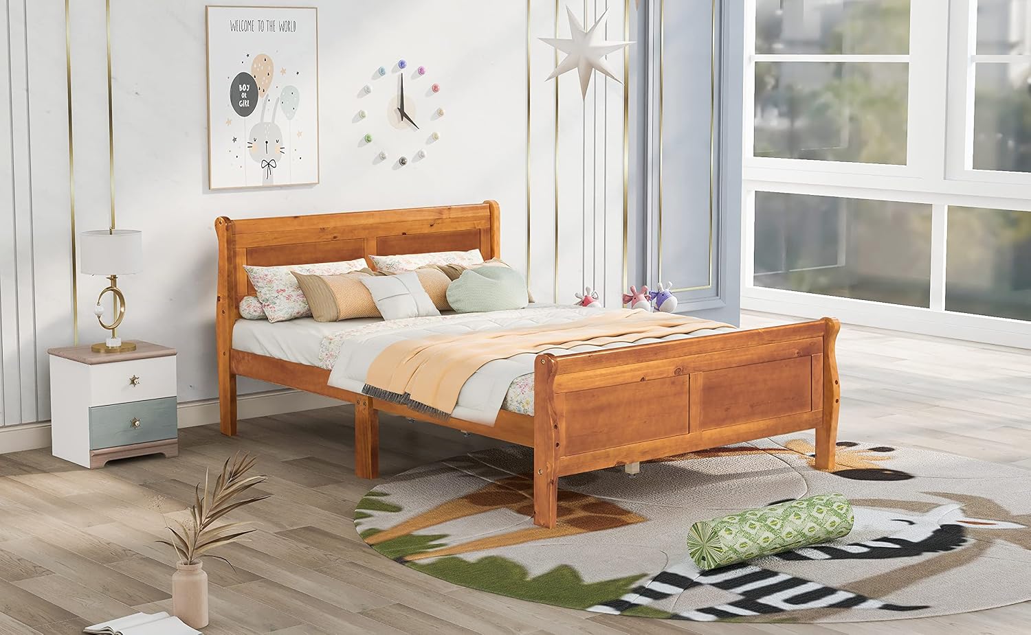 Harper & Bright Designs Full Size Bed Frame with Headboard, Wood Platform Bed Frame Full Size Sleige Bed with Slats Set and Extra Supporting Legs,No Box-Spring Needed