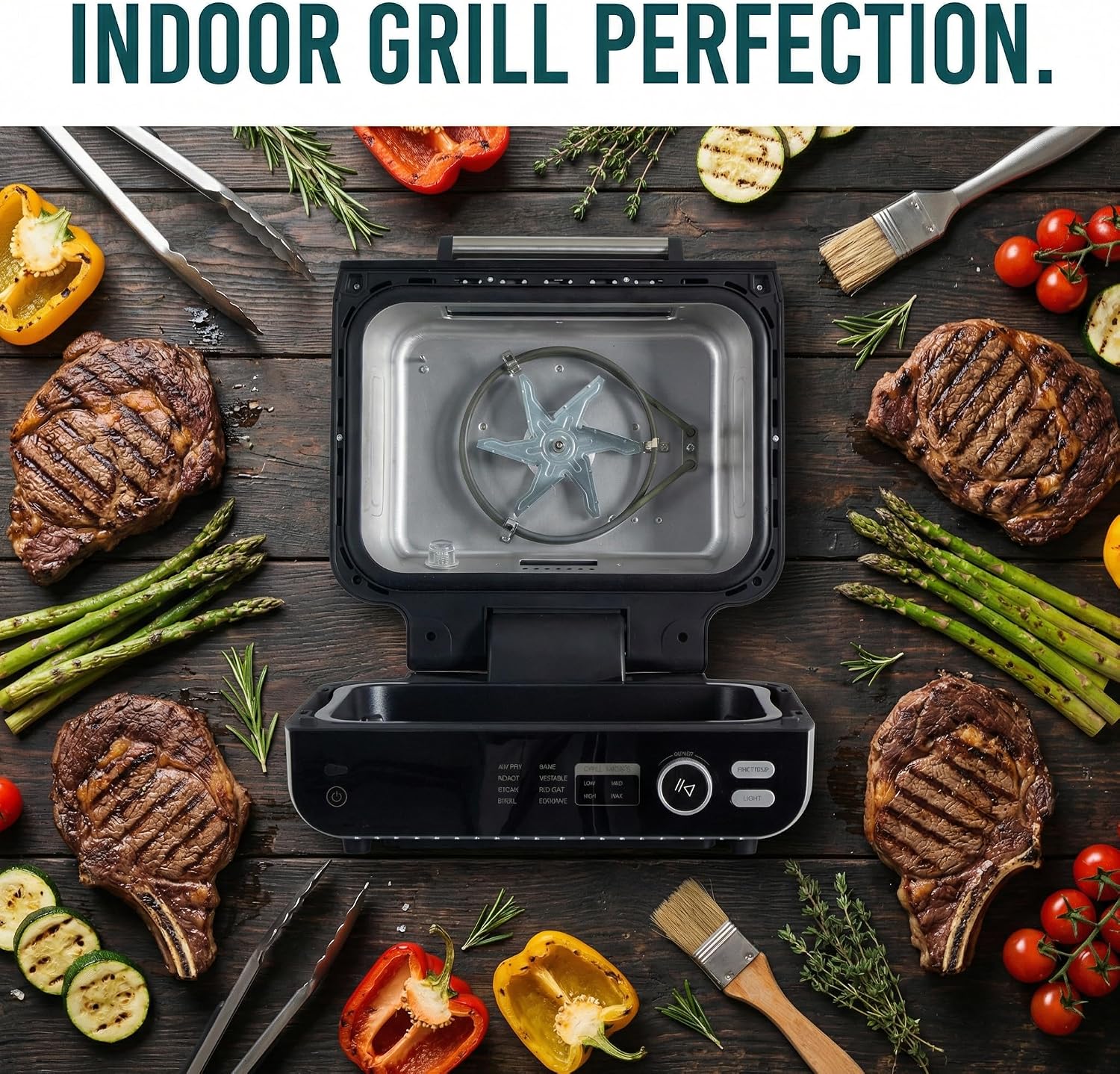 Large 8-in-1 Electric BBQ Grill & Air Fryer Combo with Griddle, 450℉, Safe Non-Stick Coating, for Indoor & Outdoor Use, Bake, Broil, Dehydrate, Safe & Easy Clean, 16.53lb, Black