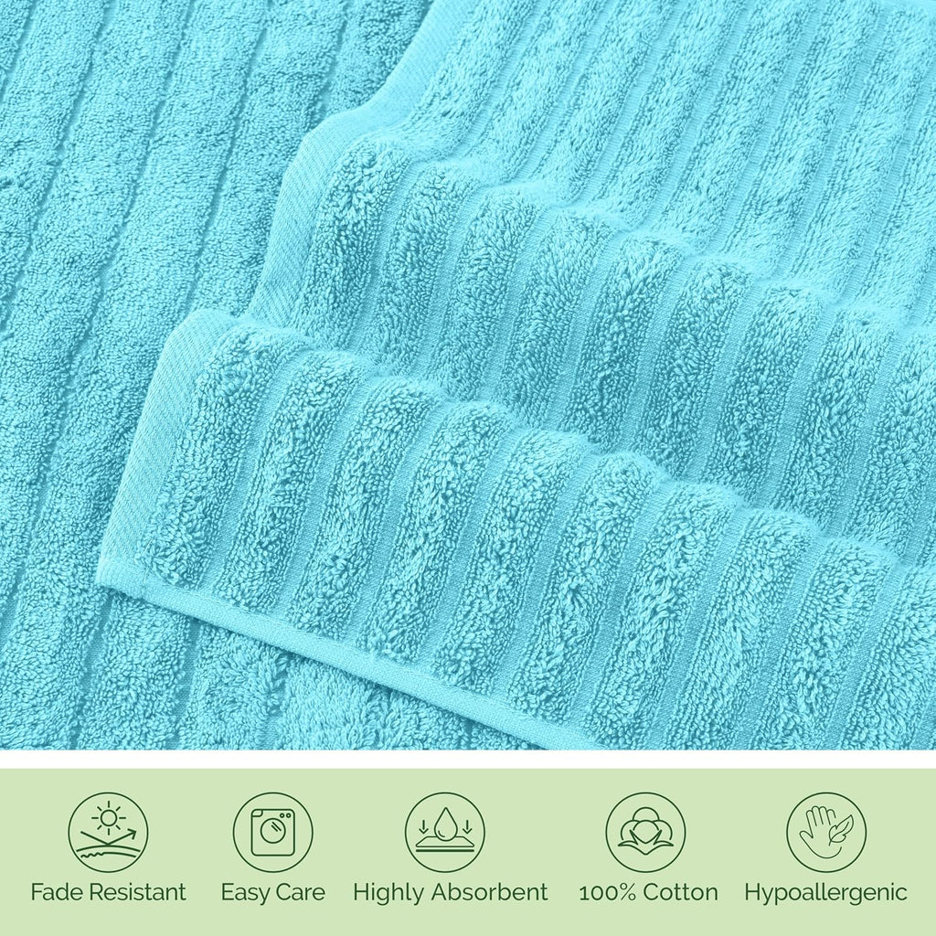 Elegant Comfort 100% Turkish Cotton Corduroy Ribbed Luxury Bath Towels 6-Piece Set, Premium - Quick Dry, Highly Absorbent, Contains 2 Bath, Hand, Washcloths, Aqua (Pack of 4)