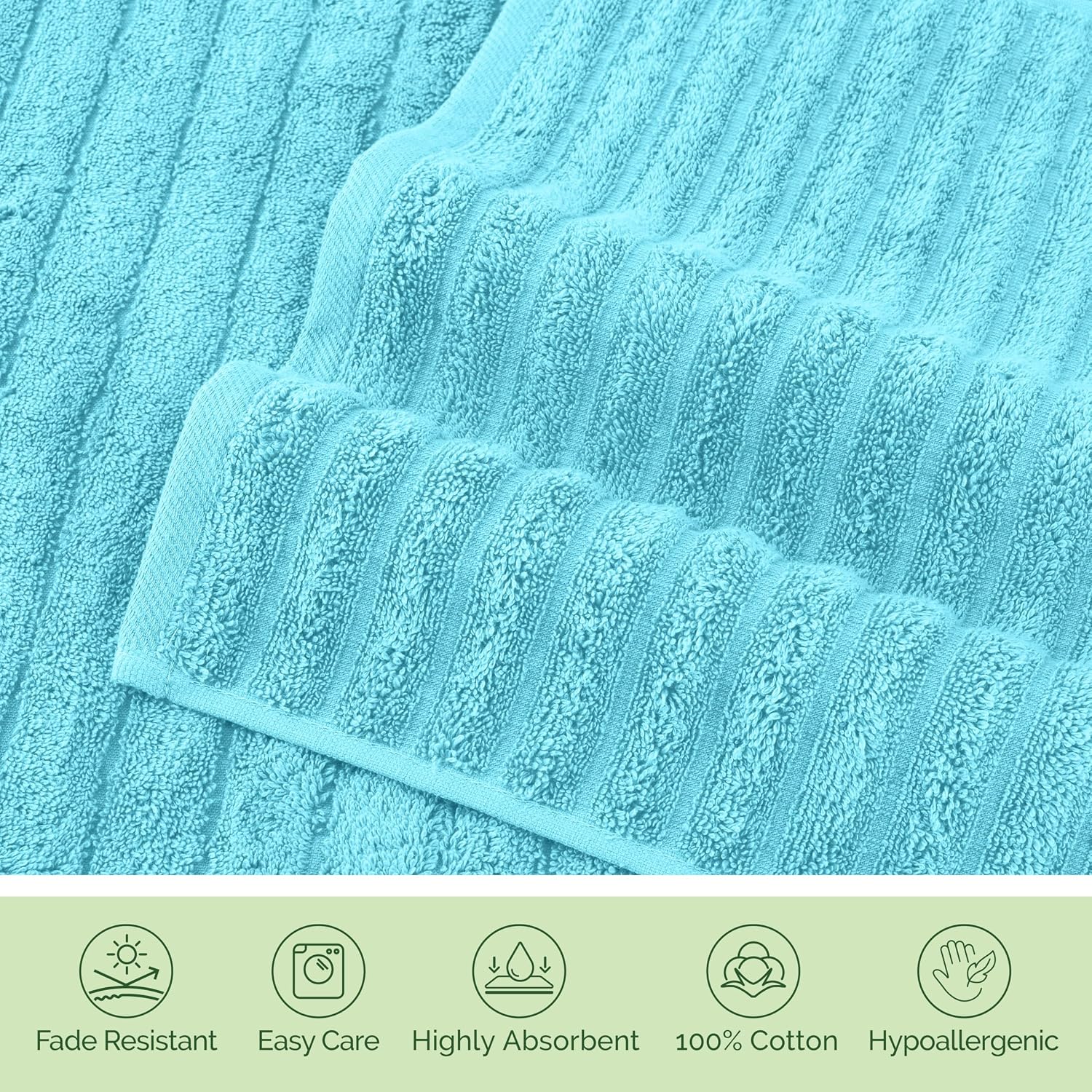 Elegant Comfort 100% Turkish Cotton Corduroy Ribbed Luxury Bath Towels 6-Piece Set, Premium - Quick Dry, Highly Absorbent, Contains 2 Bath, Hand, Washcloths, Aqua (Pack of 4)