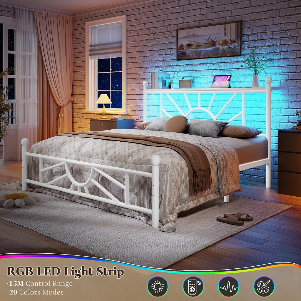Homkdom 14 inch Full Size Metal Platform Bed Frame with Headboard, Victorian Full Size Bed Frame with Strong Metal Slats, No Box Spring Needed, Noise-Free, Easy Assembly, Suitable for Bedrooms, White