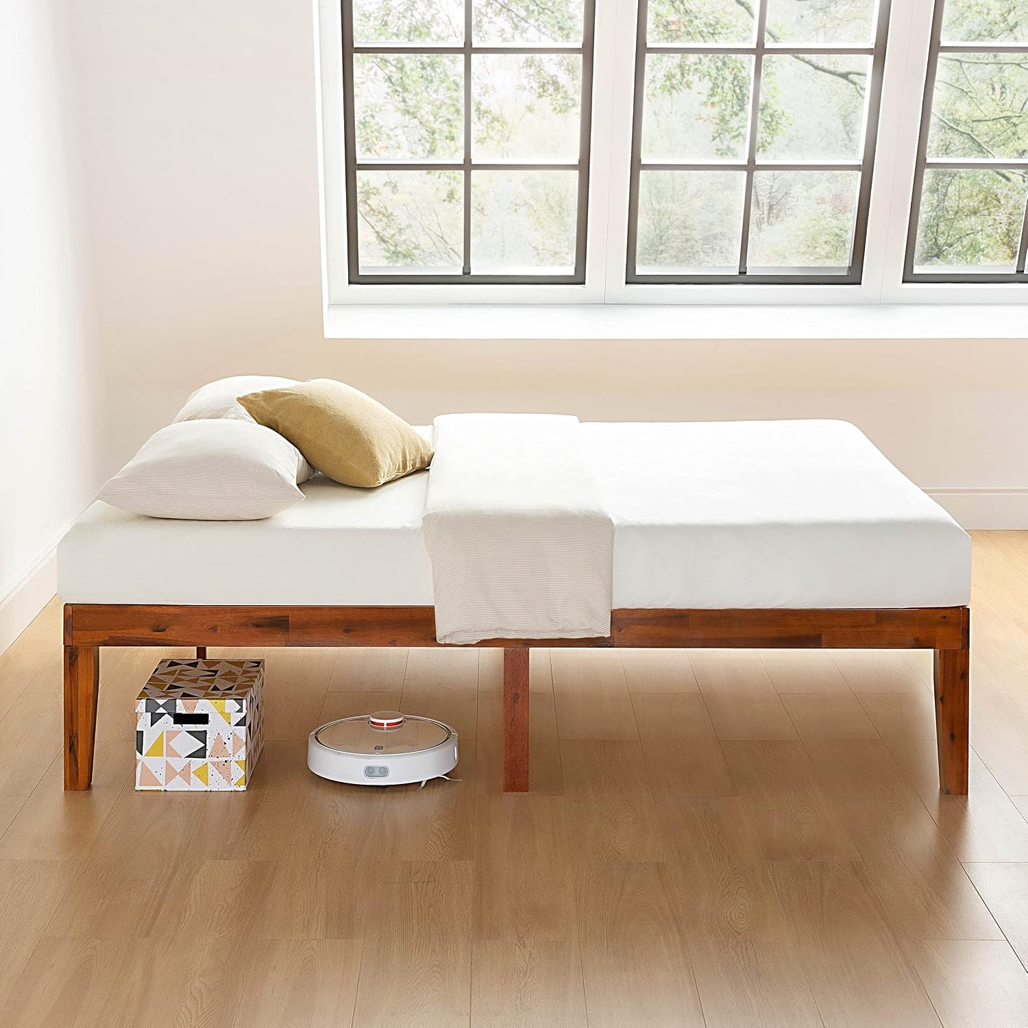 Mellow Naturalista Classic 16 Inch Solid Wood Platform Bed with Wooden Slats, Cherry, King