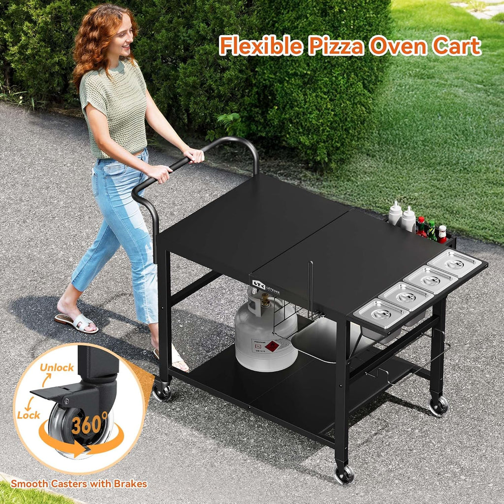 Leteuke Pizza Oven Table, Grill Cart Table for Blackstone Griddle, Outdoor Pizza Oven Stand Fits Ninja, Cuisinart, Gozney, Solo Stove, BBQ Prep Tables Station with Seasoning Tray, 47'x27.5'x30'