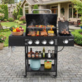 4-Burner Propane Gas Grill with Side Burner, 50,000 BTU Output Portable Outdoor BBQ Grill with Wheels, Stainless Steel Grates, Side Table and Spice Rack for Backyard, Patio, Camping