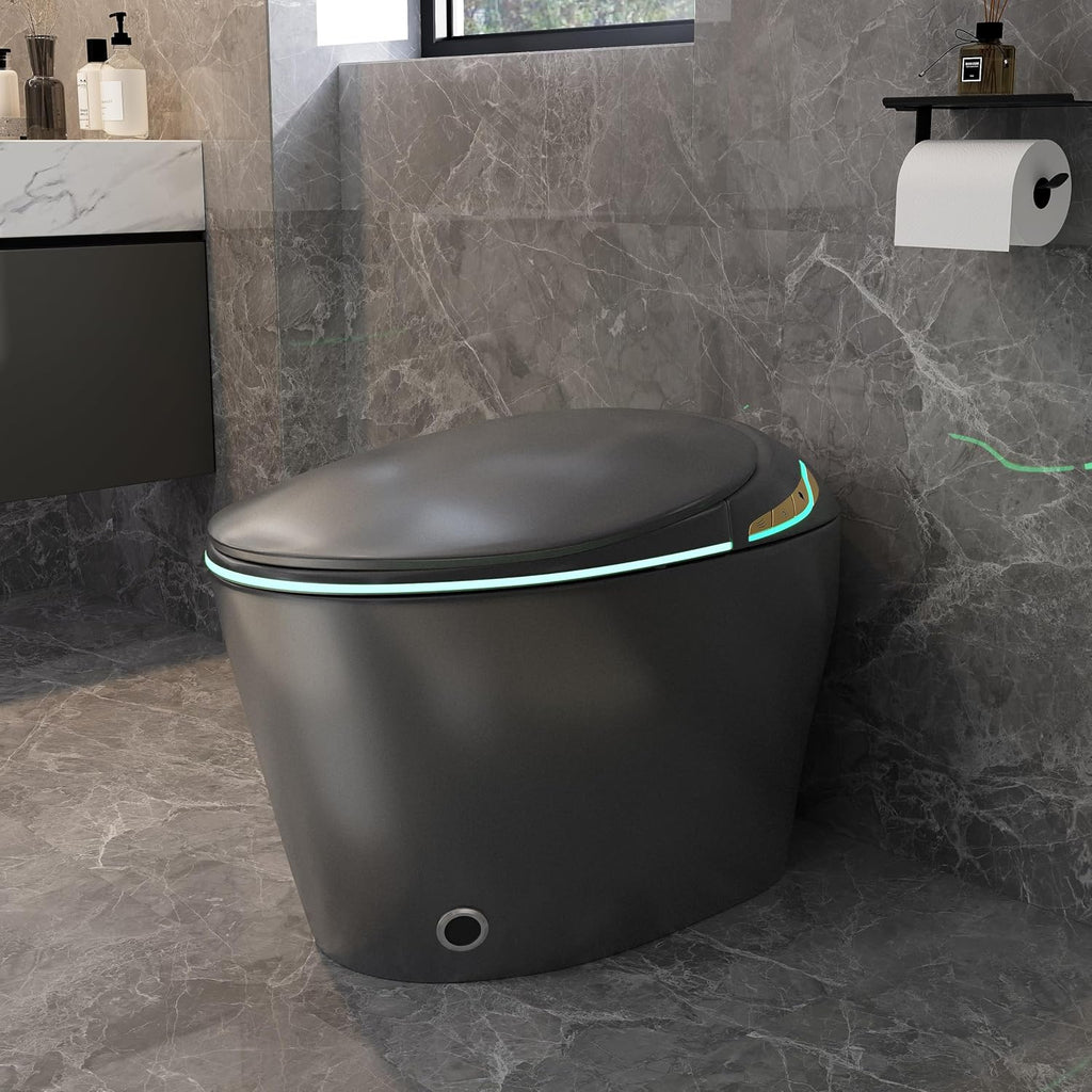 Smart Toilet, Electric Tankless Toilet with Bidet Built in & Dryer, Auto Open/Close, Instant Warm Water, Elongated Heated Seat, Auto Flush (Matte Grey, Oval Egg Shaped)