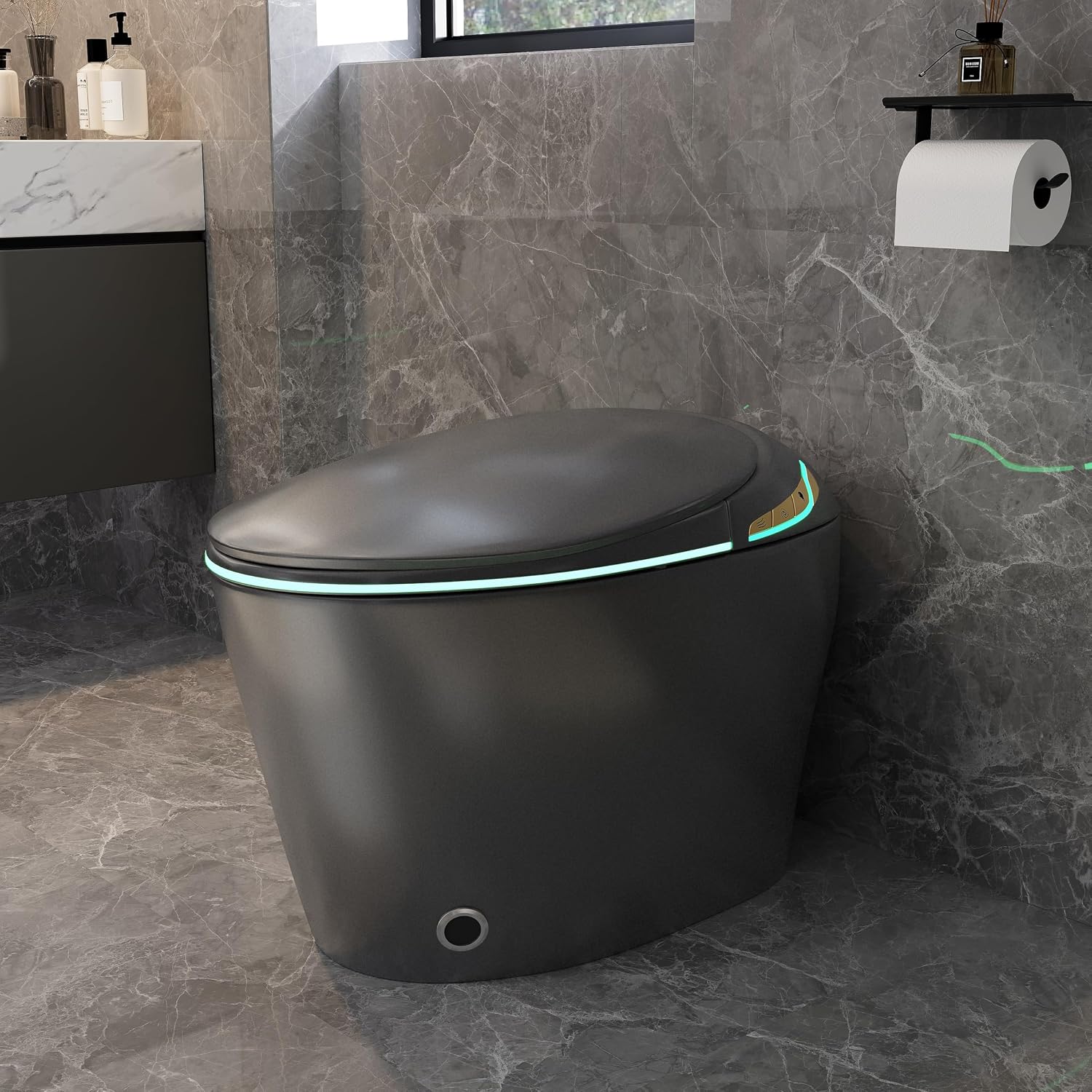 Smart Toilet, Electric Tankless Toilet with Bidet Built in & Dryer, Auto Open/Close, Instant Warm Water, Elongated Heated Seat, Auto Flush (Matte Grey, Oval Egg Shaped)
