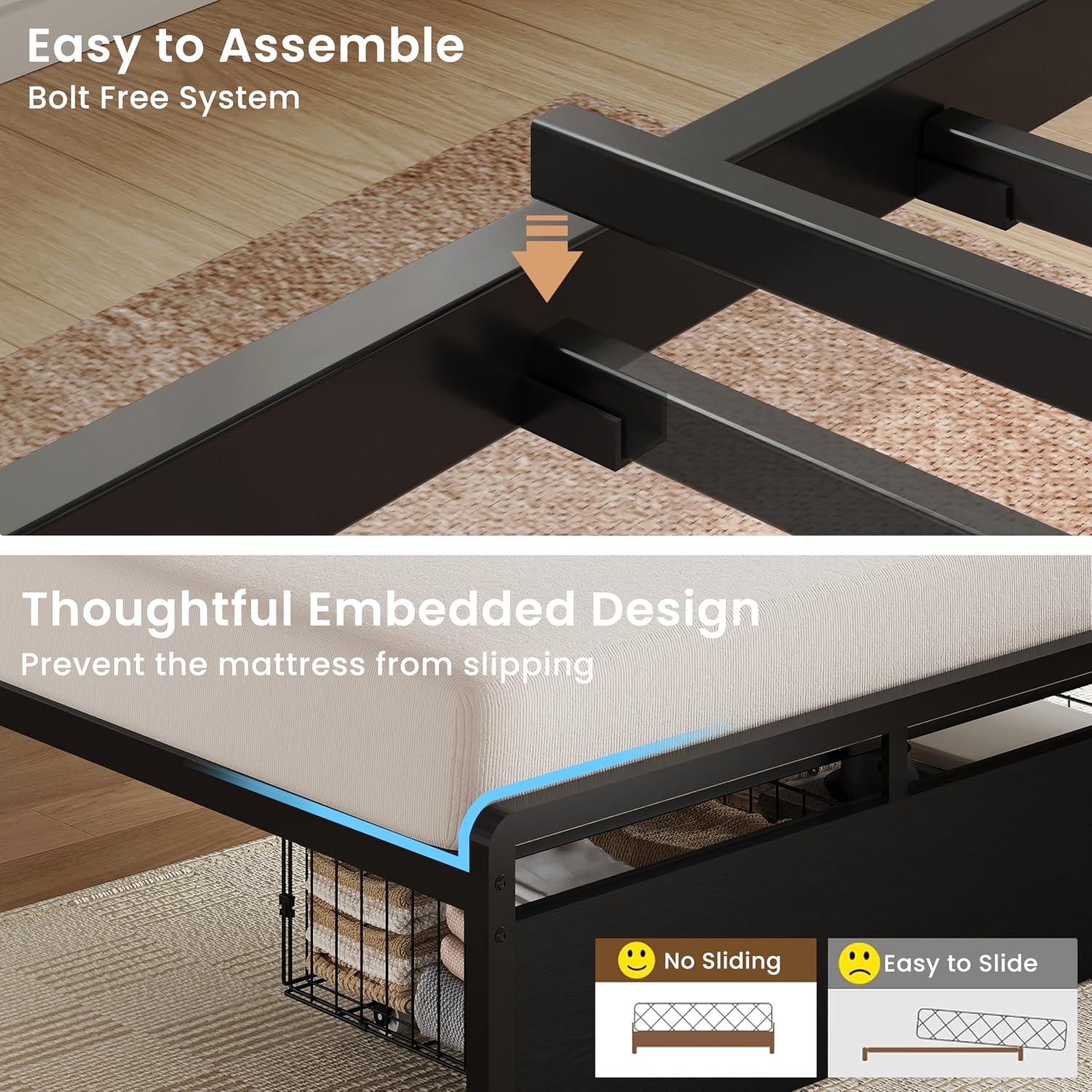 LIKIMIO Twin XL Bed Frames with Storage Drawer, Charging Station and LED Lights, Twin XL Bed Frame with Headboard, No Box Spring Needed, Easy Assembly for Teen Room, Small Apartment, Bedroom, Black