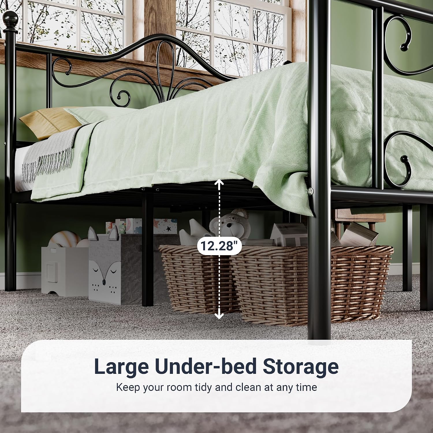 Allewie Twin Size Bed Frame for Kids,Metal Bed Frame with Butterfly Pattern Design Headboard and Footboard,No Box Spring Needed,Easy Assembly,Black