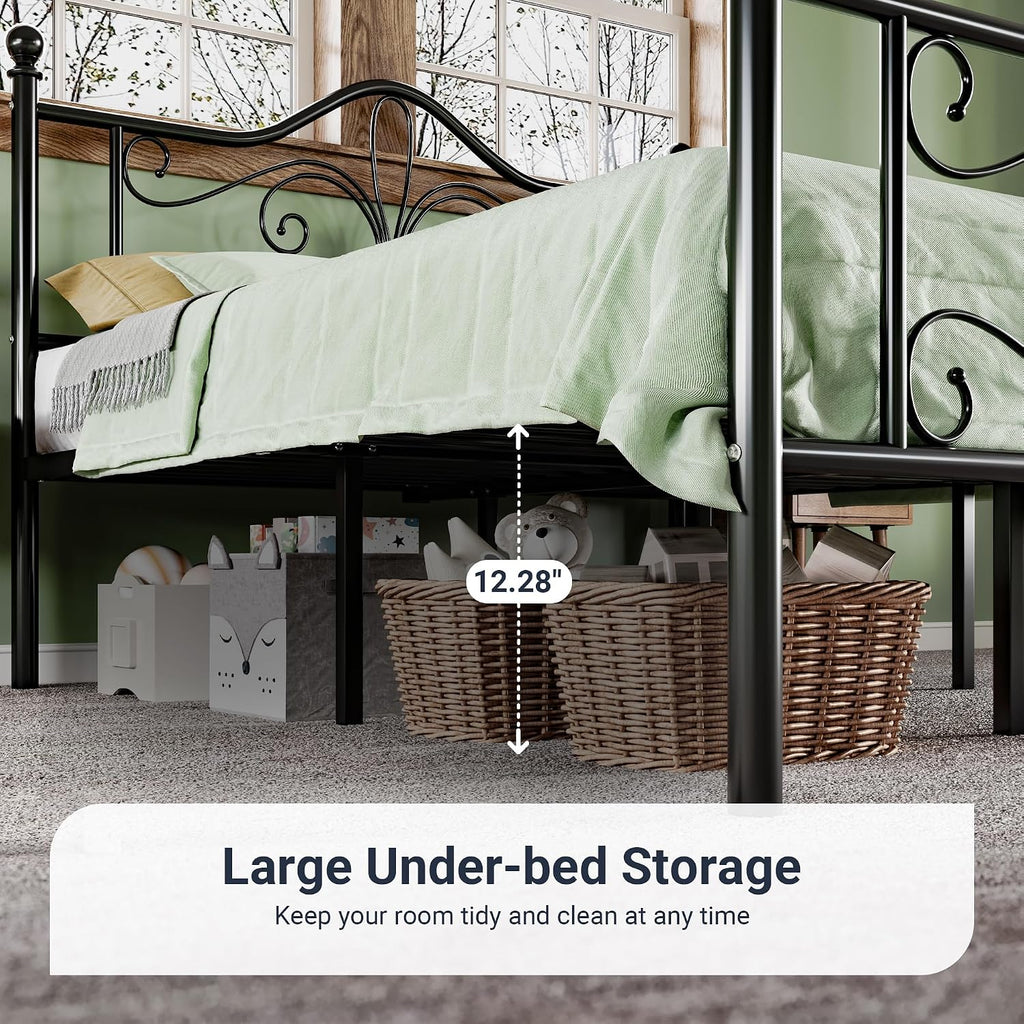 Allewie Full Size Bed Frame with Headboard,Metal Bed Frame with Butterfly Pattern Design Headboard & Footboard,No Box Spring Needed,Easy Assembly,Black
