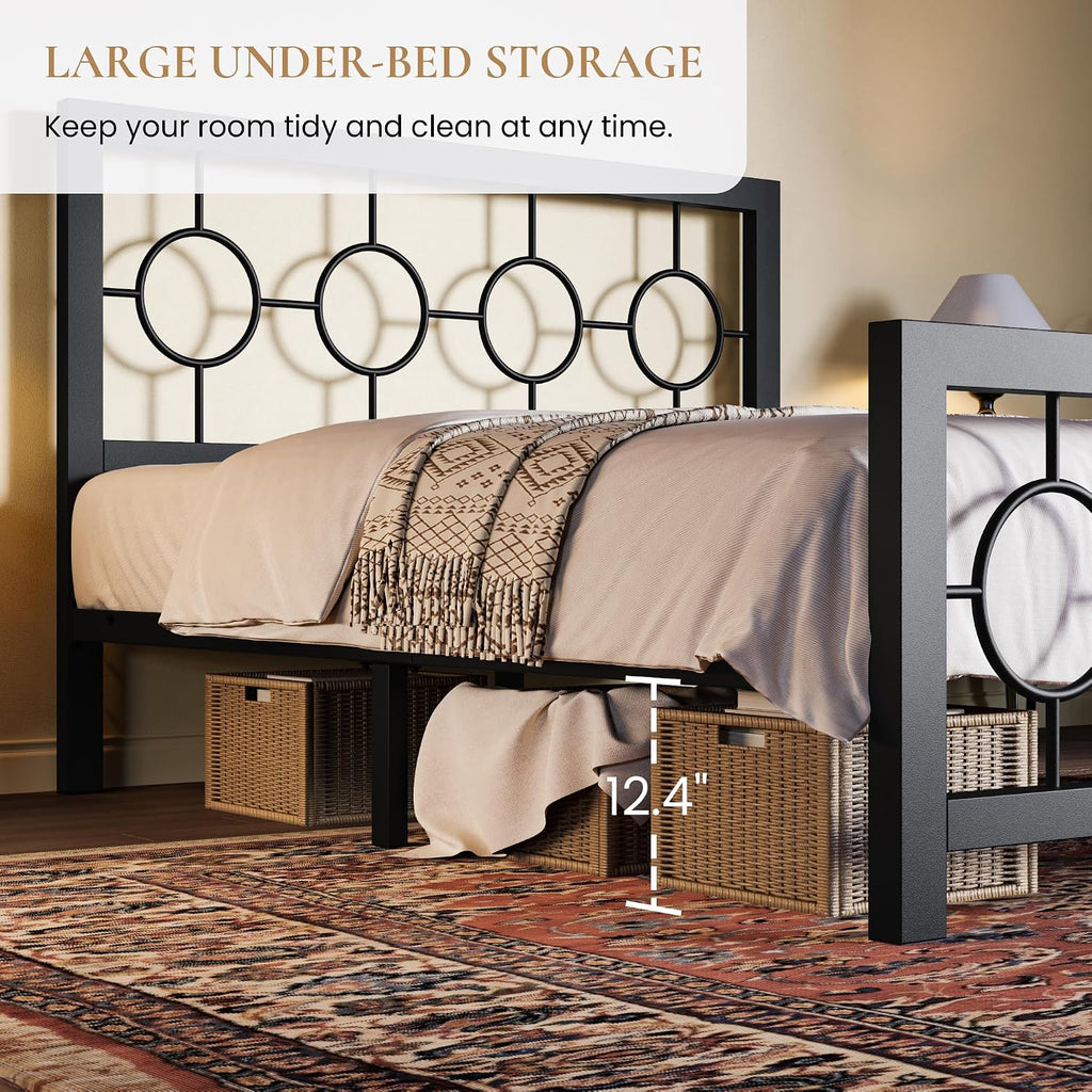 SHA CERLIN Full Size Metal Bed Frame with Vintage Circular Design Headboard and Footboard,No Box Spring Required,Easy Assembly,Noise-Free,Black