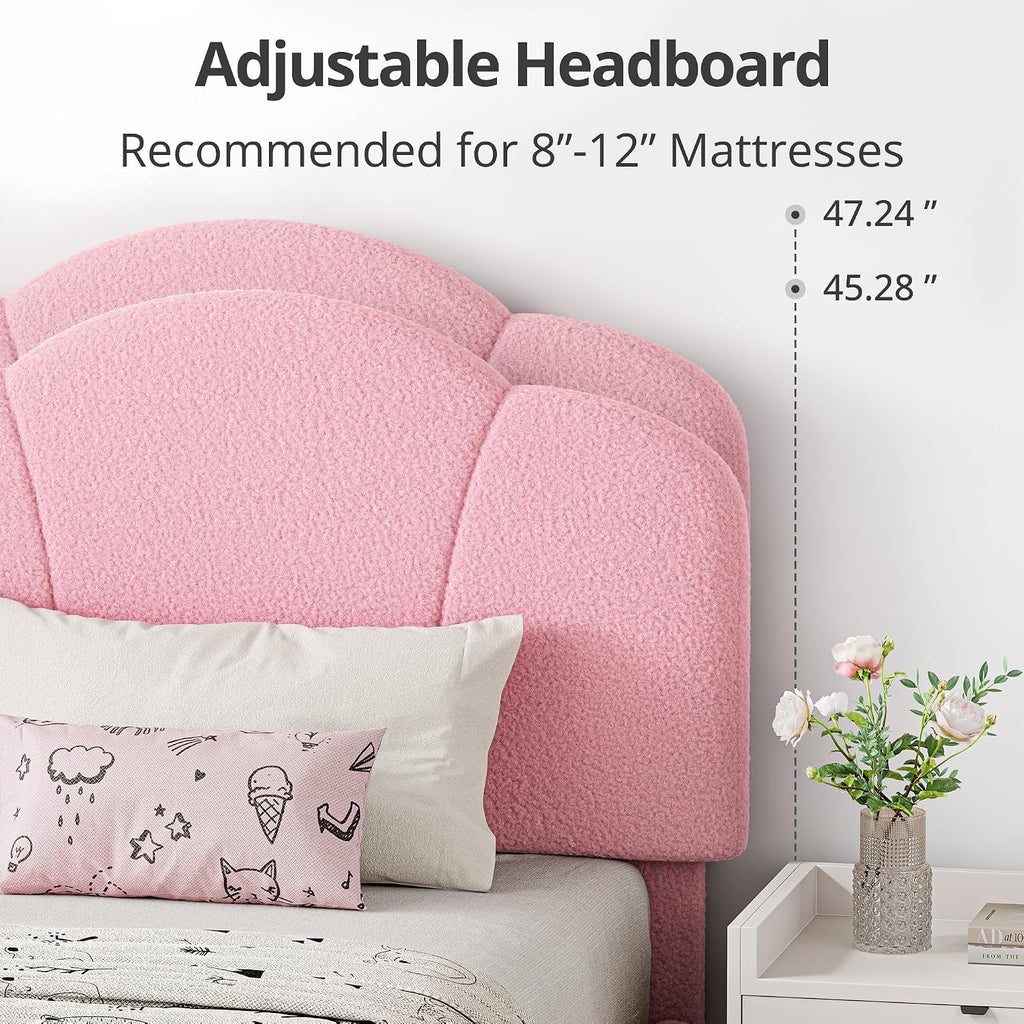 LIKIMIO Twin Size Bed Frame, Upholstered Twin Platform Bed with Headboard Lamb Velvet Twin Beds, No Box Spring Needed with 800LBS Sturdy Wooden Slats Support, Noise Free, Easy Assembly, Pink