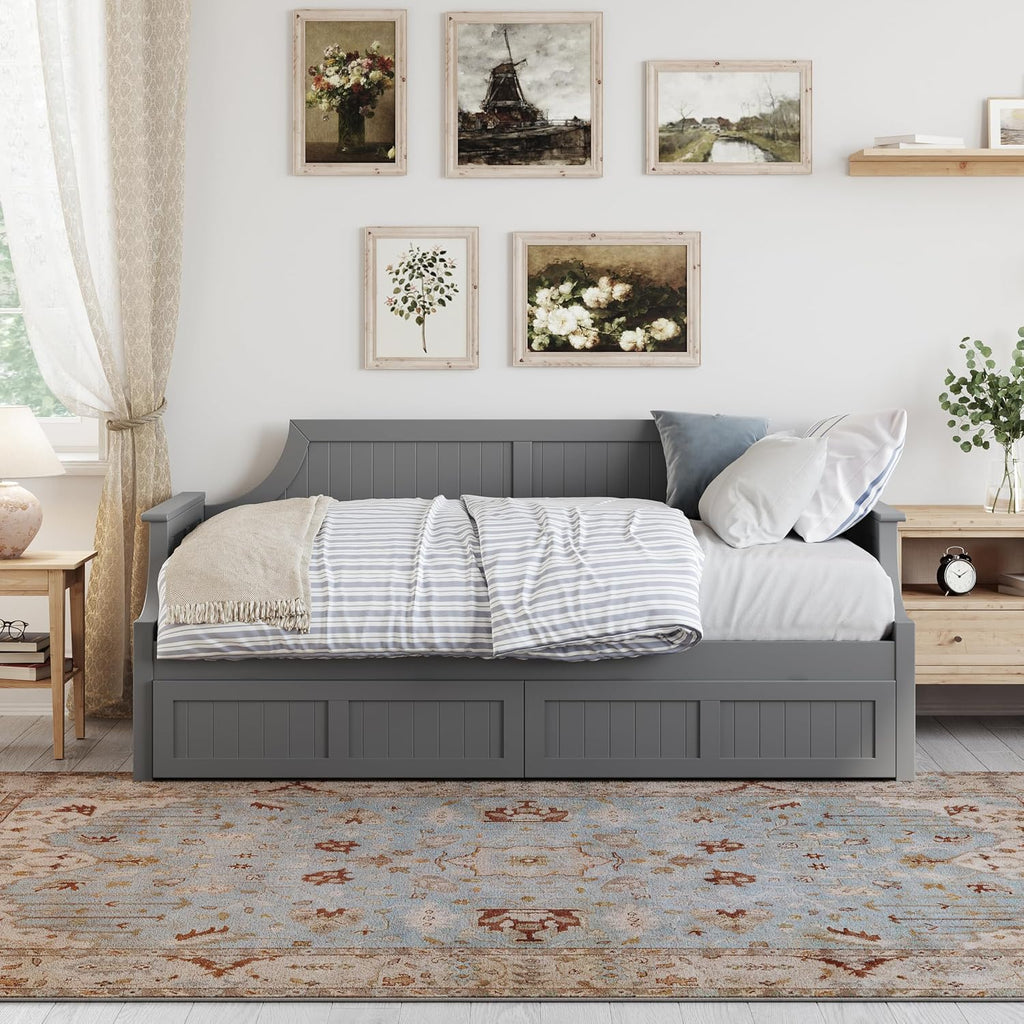 AFI Cambridge Twin Wood Daybed with Set of 2 Drawers in Grey