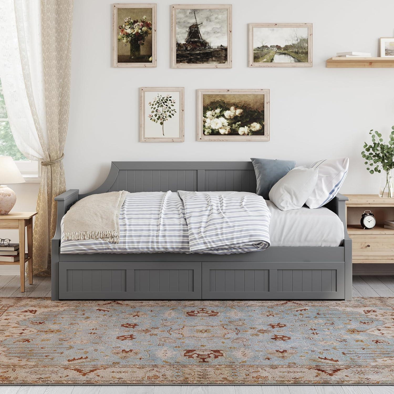 AFI Cambridge Twin Wood Daybed with Set of 2 Drawers in Grey