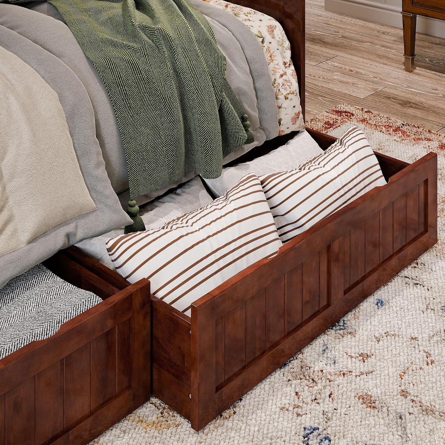 AFI, Nantucket Twin Size Wood Daybed Frame with 2 Storage Drawers, Walnut (Brown)