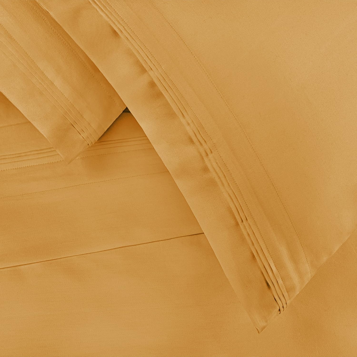 Superior Egyptian Cotton 5 Piece Sheet Set, 650 Thread Count, Eco-Friendly, Sustainable Sheets, Ultra-Soft Basics, Solid, Deep Pocket Fitted Sheets, Flat Sheet, Pillowcases, Split King, Gold