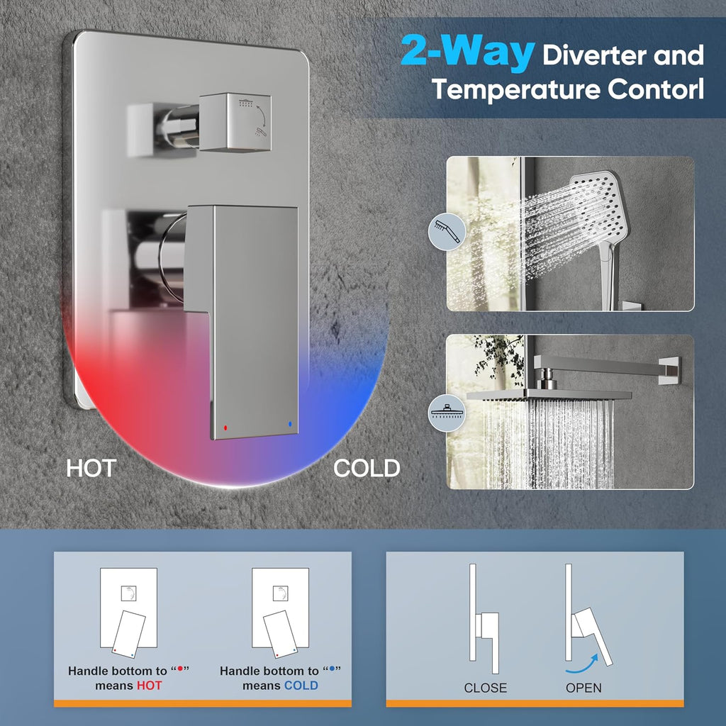 Gabrylly Shower System, Shower Faucets Sets Complete for Bathroom with High Pressure 10' Rain Shower and Handheld Shower, 2 Way Shower Valve Kit, Chrome