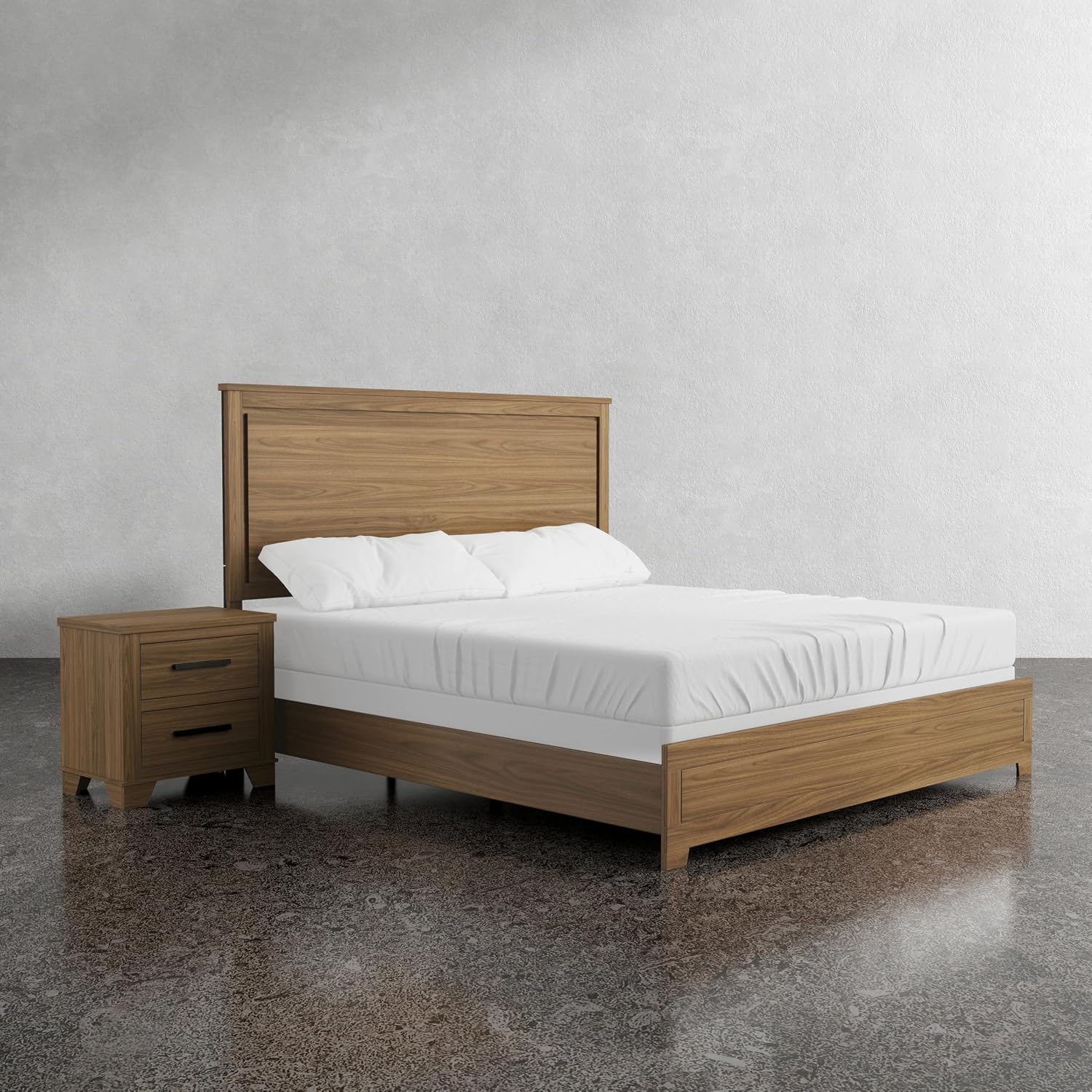 Furniture of America Nomal Modern Solid Wood 2-Piece Bedroom Set with Recessed Panel Headboard Bed, Metal Center Glide on Nightstand, Box Spring Needed for Bedroom, Guest Room, Queen, Chestnut Brown