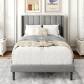 Gruwans Twin Bed Frames with Wingback Headboard, Upholstered Platform Beds, No Box Spring Needed Sturdy Wooden Slat Support, Easy Assemble, Light Gray