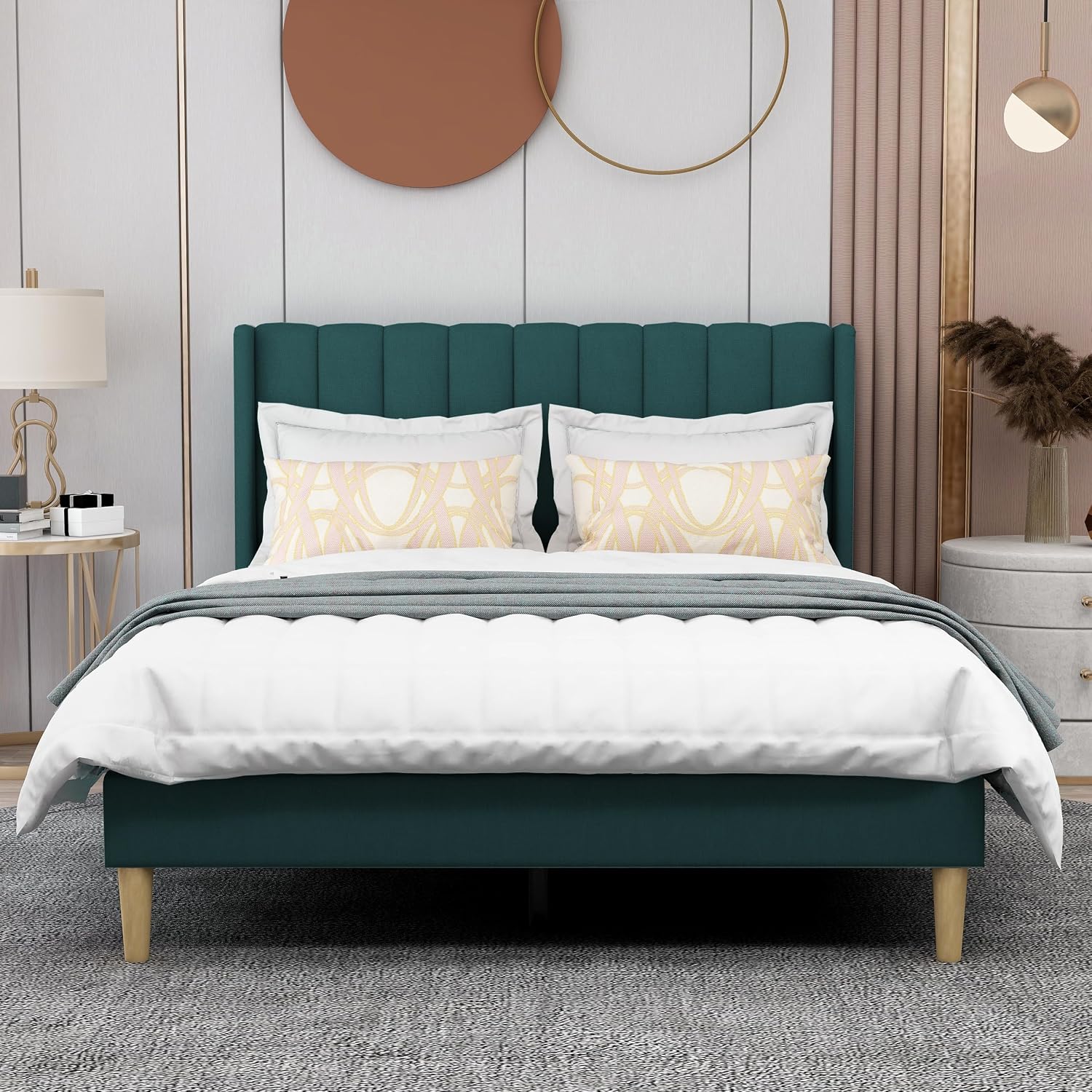 AGARTT Upholstered Platform Bed Frame Full Size with Headboard and Footboard/Wooden Slats Support/No Box Spring Needed/Easy Assembly, Green Velvet