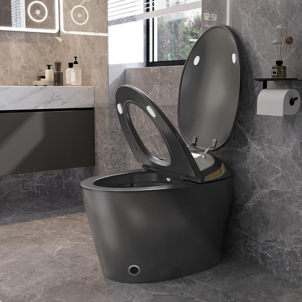 Smart Toilet, Electric Tankless Toilet with Bidet Built in & Dryer, Auto Open/Close, Instant Warm Water, Elongated Heated Seat, Auto Flush (Matte Grey, Oval Egg Shaped)