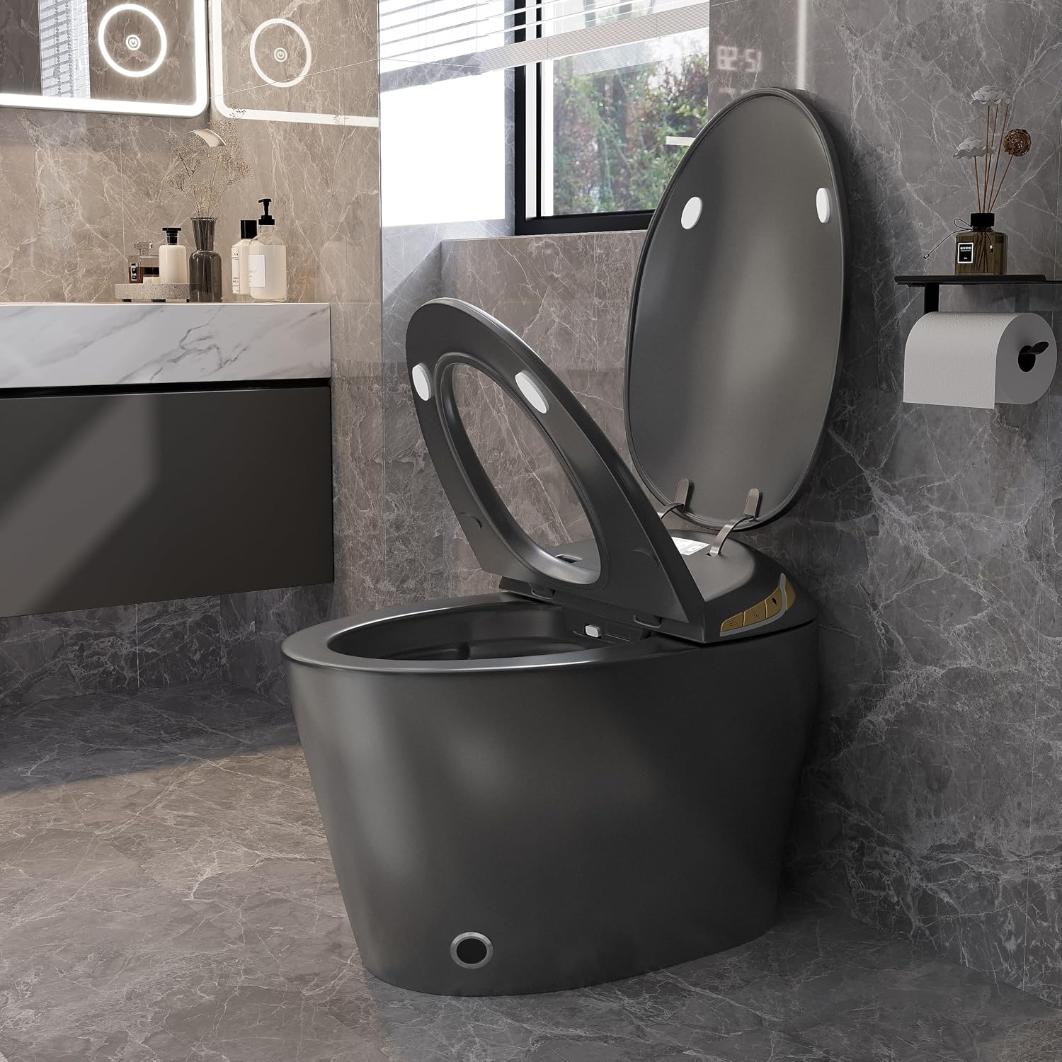 Smart Toilet, Electric Tankless Toilet with Bidet Built in & Dryer, Auto Open/Close, Instant Warm Water, Elongated Heated Seat, Auto Flush (Matte Grey, Oval Egg Shaped)