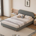 Luxurious Velvet Queen Size Upholstered Platform Bed, Modern Solid Bed Frame with Curve-Shaped Design and Thick Headboard for Bedroom, Easy 15-30 min Assembly,Grey