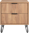 Manhattan Comfort Dumbo Fluted Nightstand with 2 Drawers, Gold Metal Legs and Metal Handles, Snap Tool-Free Assembly, Modern Bedside Accent Table with Storage for Bedroom, Living Room in Golden Brown