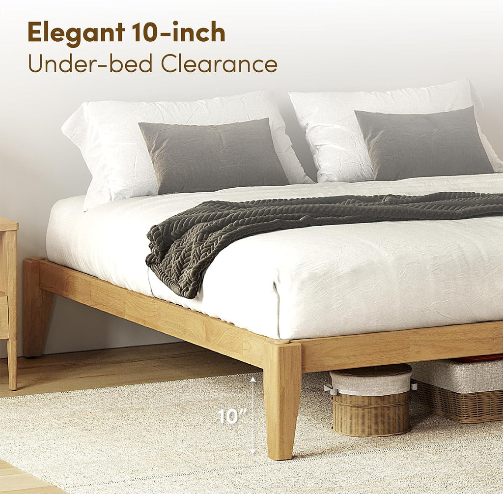 Thor Premium Solid Wood Bed Frame Queen, Japanese Joinery Bed Frame with Wood Slat Support, Platform Bed, No Box Spring Needed, Easy Assembly, Minimalist & Modern Style (Light Brown)