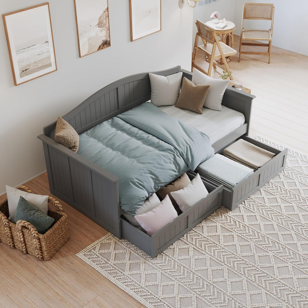 AFI, Nantucket Twin Size Wood Daybed Frame with 2 Storage Drawers, Grey